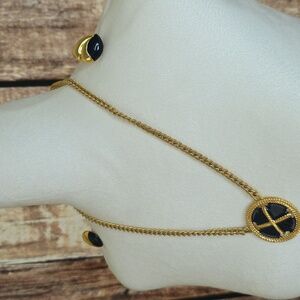 Vintage Napier Gold With Dark Navy Blue Necklace and Earrings Set.